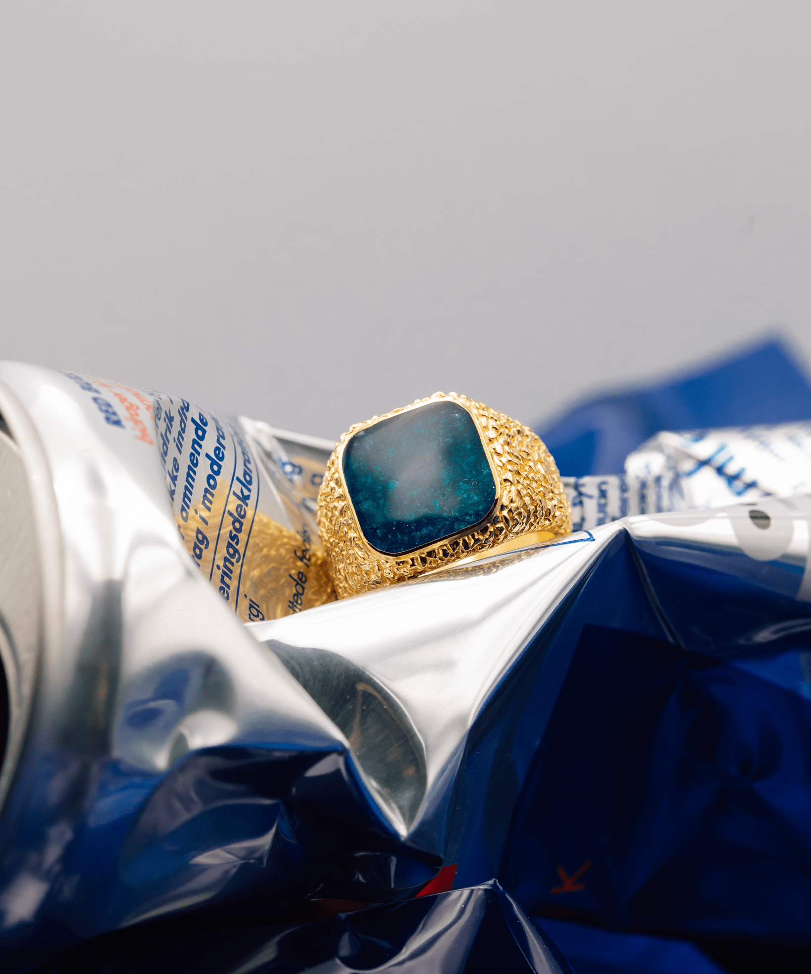 IX Crunchy Cushion Blue Enamel Ring