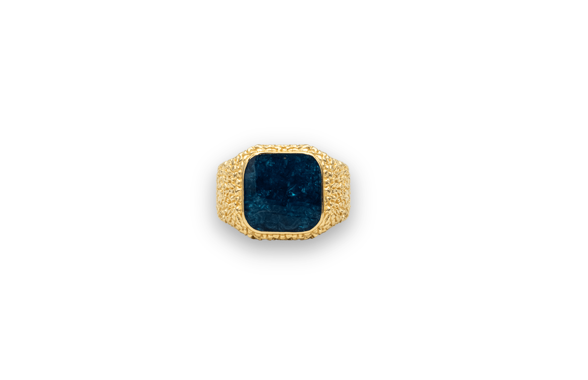 IX Crunchy Cushion Blue Enamel Signet Ring