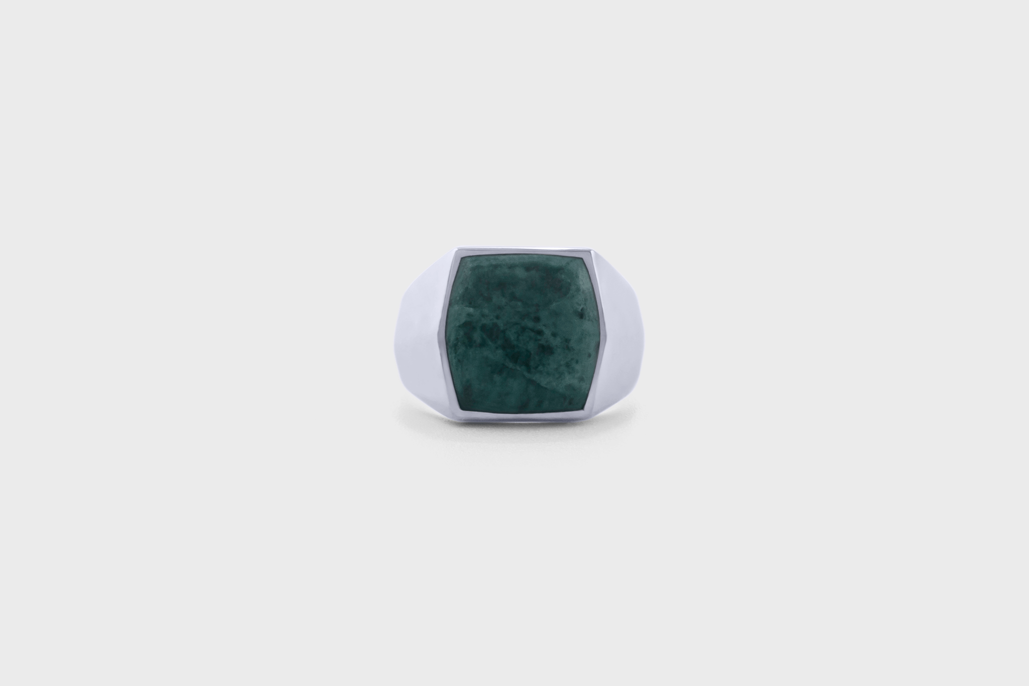 IX Hexagon Signet Ring Green Marble Silver