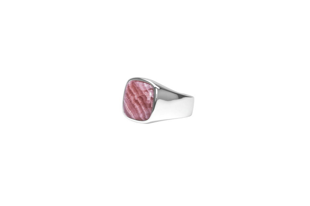 IX Cushion Signet Ring Rhodocrosite Silver